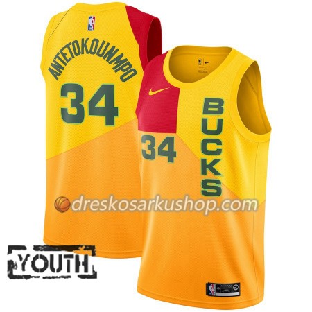 Dječji NBA Dres Milwaukee Bucks Giannis Antetokounmpo 34 Nike 2018-19 City Edition Žuti Swingman